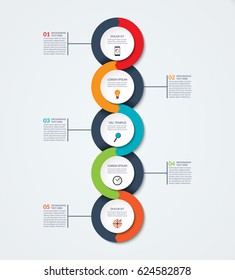Abstract infographic template. Business concept with 5 options, steps, parts, circles. Vector banner for timeline infographics, workflow layout, diagram, chart, annual report, presentation, web design
