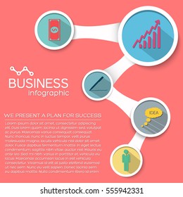 Abstract infographic template with business connected circles and icons in flat style isolated vector illustration
