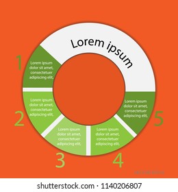 Abstract infographic template design with circle, pie elements, gradient shadow and steps option. Orange and shades of green. Vector illustration.