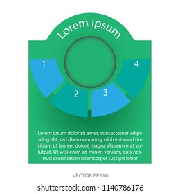 Abstract infographic template design with circle elements and steps option. Shades of blue and green. White Background. Vector illustration.