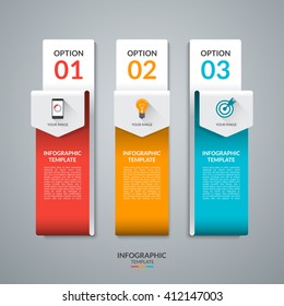 Abstract infographic template in the form of curved paper arrows. Vector banner with three tabs, steps, parts, options. Can be used for data visualization, workflow layout, chart, diagram, web design