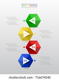 Abstract infographic template with four steps for success. Business timeline template with 4 options for brochure, diagram, workflow, presentation, web design, training. Vertical version.