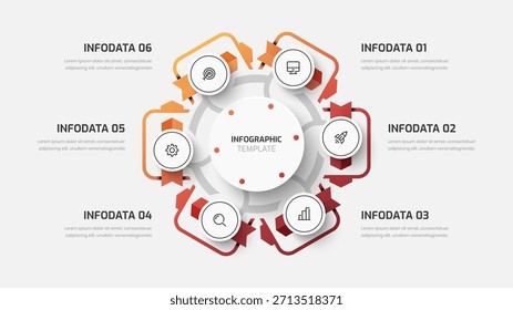 Plantilla de infografía Abstractas con color degradado, línea, seis opciones e ícono para presentación