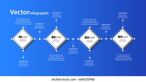 Abstract  infographic template on blue background for success with four  steps  and colorful squares. Business  template with options for  diagram, workflow, timeline, web design. Vector EPS 10