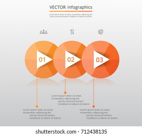 Abstract infographic template with steps for success. Orange business timeline template with 3 options for brochure, diagram, workflow, presentation, web design, training. Vector EPS 10