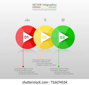 Abstract infographic template with three steps for success. Business timeline template with 3 options for brochure, diagram, workflow, presentation, web design, training. Horizontal version.