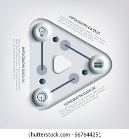 Abstract infographic template with triangle panel switch sliders three options and business icons vector illustration