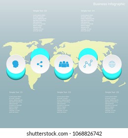 Abstract infographic template with world maps and five steps for business circle template, diagram, workflow, timeline and web design, EPS 10.