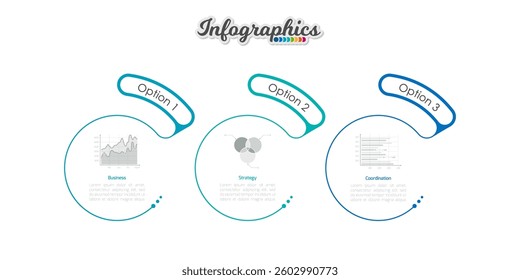 Abstract infographic timeline business template with 3 options, parts, steps or processes. Vector infographic illustration can be used for chart, diagram, web design, presentation, workflow layout