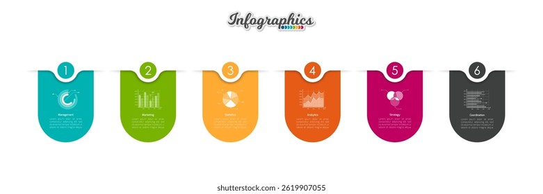Abstract infographic timeline business template with 6 options, parts, steps or processes. Vector infographic illustration can be used for chart, diagram, web design, presentation, workflow layout
