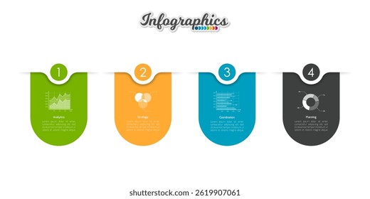 Abstract infographic timeline business template with 4 options, parts, steps or processes. Vector infographic illustration can be used for chart, diagram, web design, presentation, workflow layout