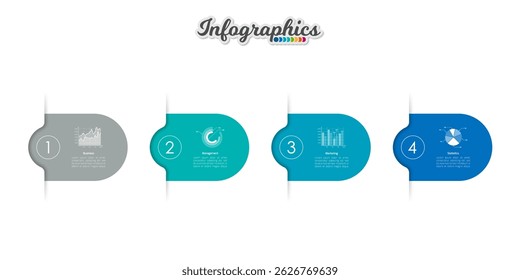 Abstract infographic timeline business template with 4 options, parts, steps or processes. Vector infographic illustration can be used for chart, diagram, web design, presentation, workflow layout