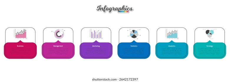 Abstract infographic timeline business template with 6 options, parts, steps or processes. Vector infographic illustration can be used for chart, diagram, web design, presentation, workflow layout