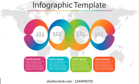 Abstract infographic timeline roadmap process business template design. Vector illustration. White background with map and colorful text boxes.