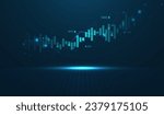 Abstract infographic visualization. Financial chart with uptrend line graphs and candlesticks. Futuristic network or business analytics. Graphic concept for your design.