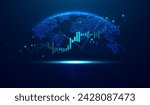 Abstract infographic visualization. Financial chart with uptrend line graphs and candlesticks. Futuristic network or business analytics. Graphic concept for your design.