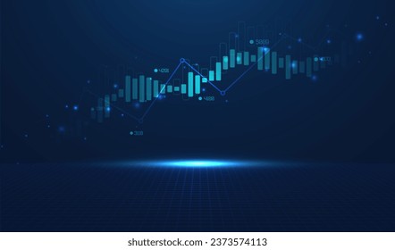 Abstract infographic visualization. Financial chart with uptrend line graphs and candlesticks. Futuristic network or business analytics. Graphic concept for your design.