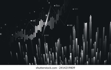 Abstract infographic visualization. Financial chart with uptrend line graphs and candlesticks. Futuristic network or business analytics. Graphic concept for your design.