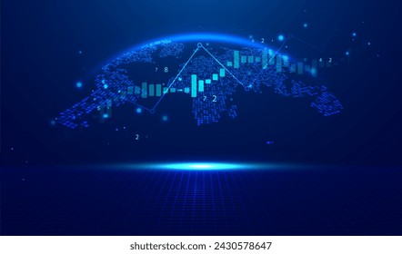 Visualización infográfica abstracta. Gráfico financiero con gráficos de tendencia ascendente y candelabros. Análisis de redes o negocios futuristas. Concepto gráfico para tu diseño.