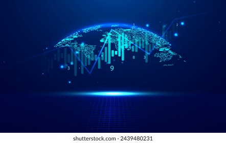 Abstract infographic visualization. Financial chart with uptrend line graphs and candlesticks. Futuristic network or business analytics. Graphic concept for your design.