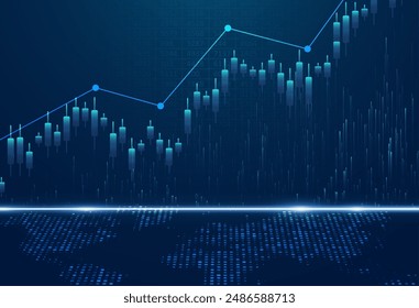 Abstract infographic visualization. Financial chart with uptrend line graphs and candlesticks. Futuristic network or business analytics. Graphic concept for your design.