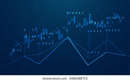 Abstrakte Infografik. Finanzdiagramm mit Aufwärtstrend-Liniendiagrammen und Kerzenleuchten. Futuristisches Netzwerk oder Business Analytics. Grafikkonzept für Ihr Design.