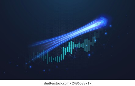 Abstractas visualización infográfica. Gráfico financiero con gráficos de tendencia ascendente y candelabros. Análisis de redes o negocios futuristas. Concepto gráfico para tu diseño.