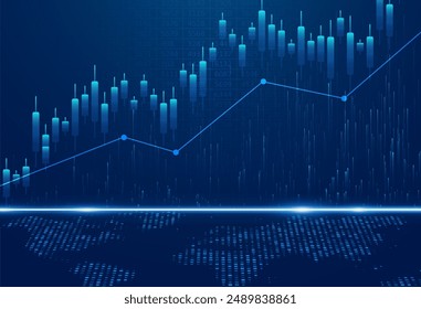 Abstract infographic visualization. Financial chart with uptrend line graphs and candlesticks. Futuristic network or business analytics. Graphic concept for your design.