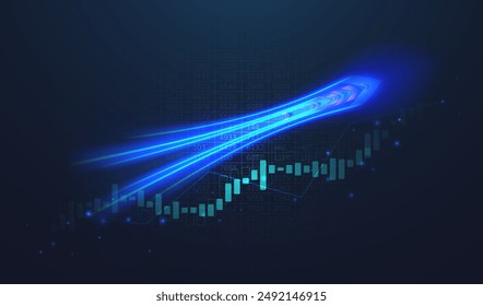 Abstractas visualización infográfica. Gráfico financiero con gráficos de tendencia ascendente y candelabros. Análisis de redes o negocios futuristas. Concepto gráfico para tu diseño.