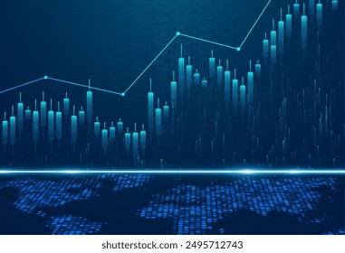 Abstract infographic visualization. Financial chart with uptrend line graphs and candlesticks. Futuristic network or business analytics. Graphic concept for your design.