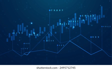 Abstract infographic visualization. Financial chart with uptrend line graphs and candlesticks. Futuristic network or business analytics. Graphic concept for your design.