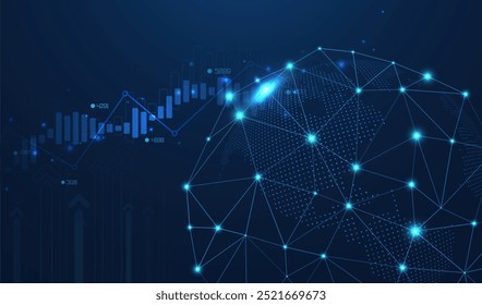 Abstract infographic visualization. Financial chart with uptrend line graphs and candlesticks. Futuristic network or business analytics. Graphic concept for your design.