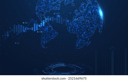 Abstract infographic visualization. Financial chart with uptrend line graphs and candlesticks. Futuristic network or business analytics. Graphic concept for your design.