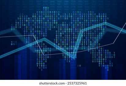 Abstract infographic visualization. Financial chart with uptrend line graphs and candlesticks. Futuristic network or business analytics. Graphic concept for your design.