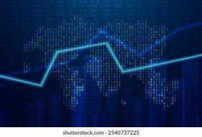 Visualização infográfica. Gráfico financeiro com gráficos de linha de alta tendência e castiçais. Rede futurista ou análise de negócios. Conceito gráfico para o seu design.