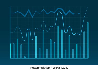 Abstract infographic visualization. Financial chart with uptrend line graphs and candlesticks. Futuristic network or business analytics. Graphic concept for your design.