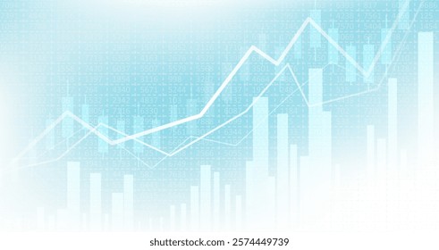 Abstract infographic visualization. Financial chart with uptrend line graphs and candlesticks. Futuristic network or business analytics. Graphic concept for your design.