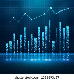 Abstract infographic visualization. Financial chart with uptrend line graphs and candlesticks. Futuristic network or business analytics. Graphic concept for your design.