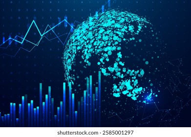 Abstract infographic visualization. Financial chart with uptrend line graphs and candlesticks. Futuristic network or business analytics. Graphic concept for your design.