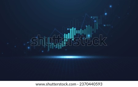 Abstract infographic visualization. Financial chart with uptrend line graphs and candlesticks. Futuristic network or business analytics. Graphic concept for your design.