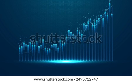 Abstract infographic visualization. Financial chart with uptrend line graphs and candlesticks. Futuristic network or business analytics. Graphic concept for your design.