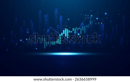 Abstract infographic visualization. Financial chart with uptrend line graphs and candlesticks. Futuristic network or business analytics. Graphic concept for your design.
