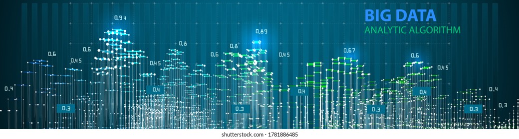 Abstract  infographics background with grid mesh and data on blue. 3d grid data chart  algorithm. Data chart. Big data. Vector Illustration.