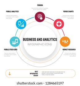 Abstract infographics of business and analytics template. Mobile stock data, analytics, Mission icons can be used for workflow layout, diagram, step options, banner, web design.