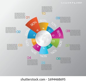 Abstract infographics circle number options template, diagram, marketing icons, business step options. Vector illustration. 