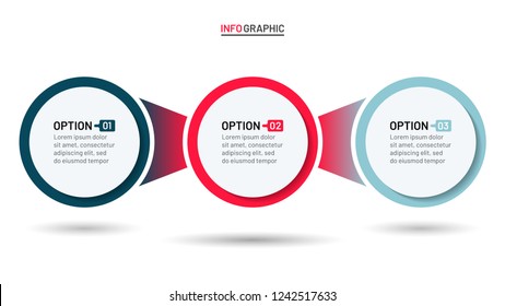 Abstract infographics circle template. Business concept with 3 options. Vector illustration. Can be used for workflow layout, timeline process step, diagram, banner, web design