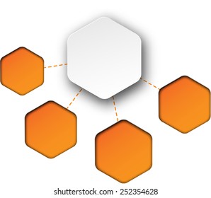 Infografías abstractas compuestas de pegatinas de papel hexagonal. Ilustración vectorial. 