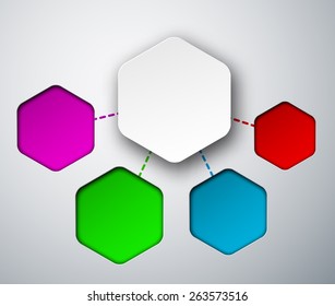 Abstract infographics composed of hexagonal paper stickers. Vector illustration. 