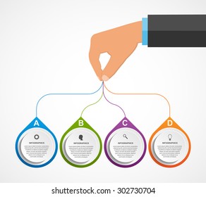 Abstract infographics design template with human hands holding the round blocks. Vector illustration.