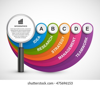 Abstract infographics design template with magnifier. Vector illustration.